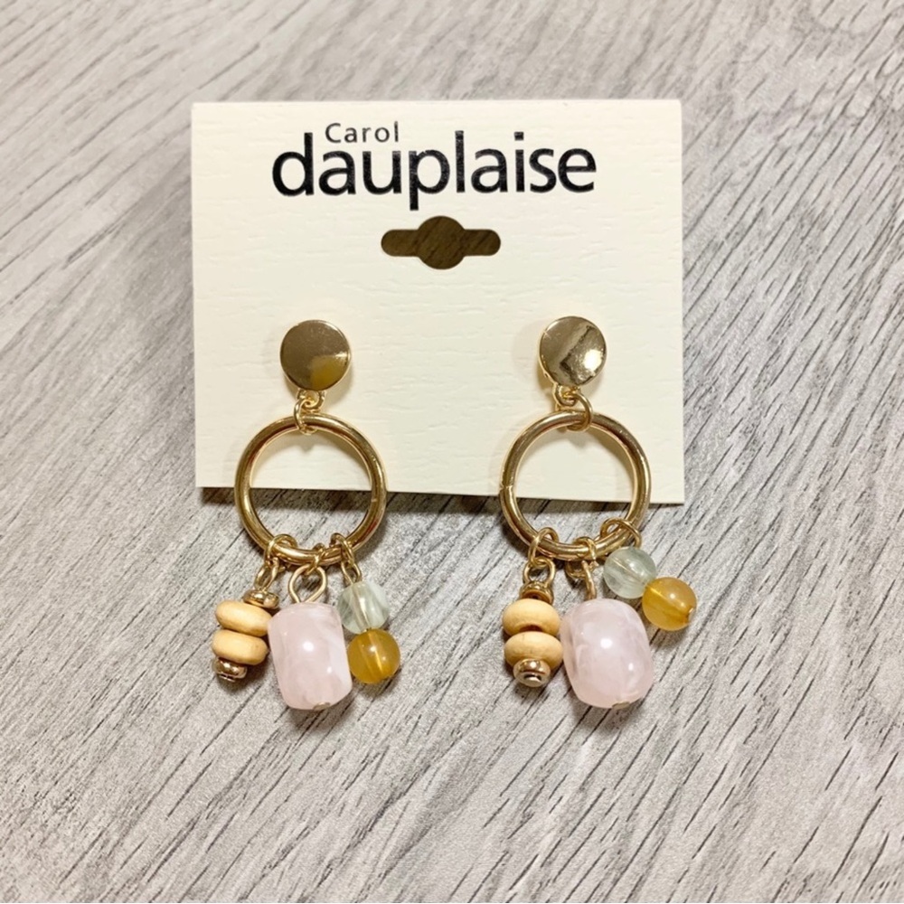Carol Dauplaise hoop and stone cluster earrings, new, gold tone, stone, & beads - Picture 3 of 4